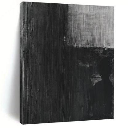 Contemporary abstract painting featuring a black and white oil depiction of an old film negative with a grainy eerie texture. DLZ1142