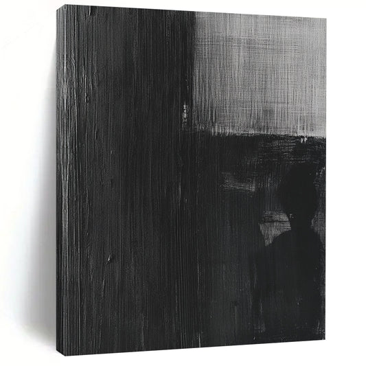 Contemporary abstract painting featuring a black and white oil depiction of an old film negative with a grainy eerie texture. DLZ1142