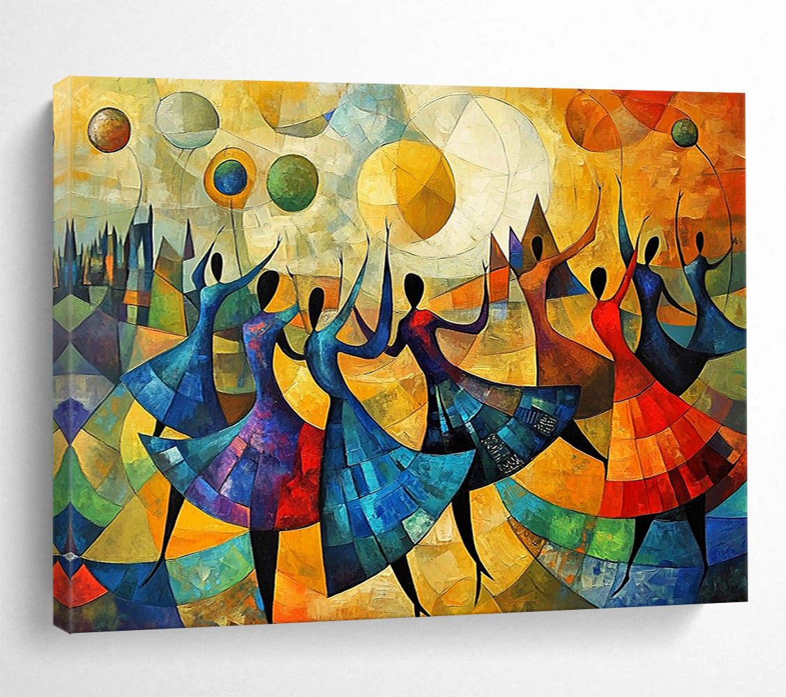 “Abstract Dancers” - Colorful, Geometric, Dancers Painting On Canvas HB0749