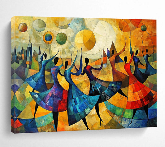 “Abstract Dancers” - Colorful, Geometric, Dancers Painting On Canvas HB0749
