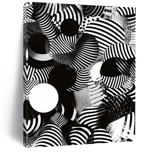 Black, White, Striped Spheres "Optical Illusion Spheres" Abstract Op - Art Painting On Canvas HB174