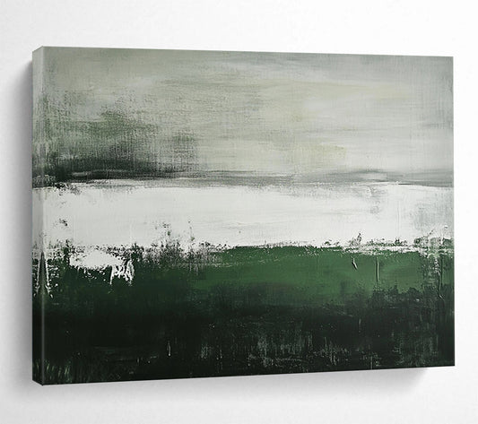 “Green and Gray Abstract Landscape” - Green, gray, white; Abstract landscape with green and gray; Acrylic Painting On Canvas HB1254