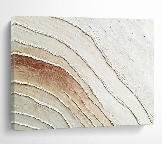“White - Beige Textured Curved Layers” - Abstract Textural Painting On Canvas HB0510