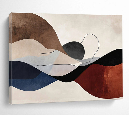 “Colorful Wavy Shapes” - Brown, Beige, Blue, Red with Curved Forms - Abstract Acrylic HB1362