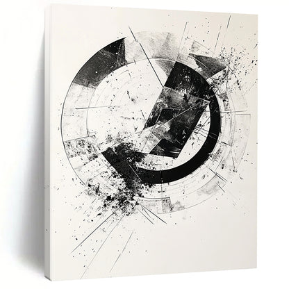 Black & Gray Geometric Circular Ink - “Structured Enso Fusion” Painting On Canvas HB243