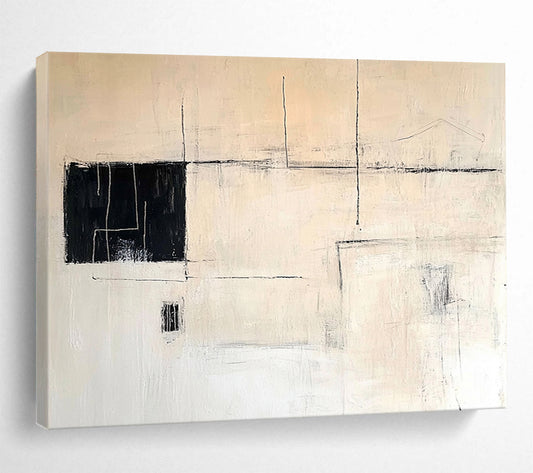 “Minimalist Black - White Abstract” - Black, White with Geometric Lines - Painting On Canvas HB1386