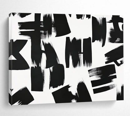 “Chaotic Black - White Brush Marks” - Black, White, Dynamic Marks Painting On Canvas HB0805