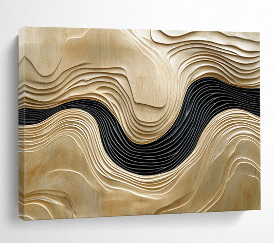 “Wooden Wave Carvings” - Light Wood, Black, 3D Abstract Wave Forms - Wood Art HB1634