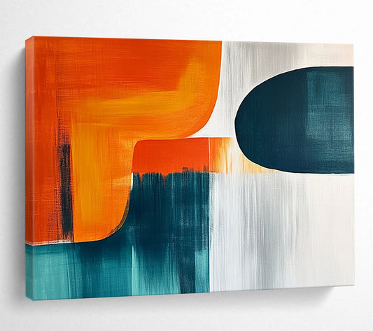 “Color - Blocked Abstract” - Orange, teal, white; Color - blocked abstract with soft transitions; Acrylic Painting On Canvas HB1270