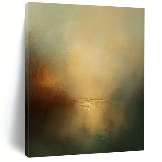 Contemporary abstract painting featuring a misty sky and tranquil water with muted colors creating an atmospheric ambiance. DLZ0474