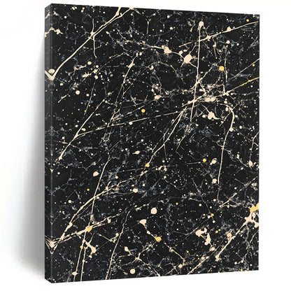 Black, White, Yellow, Marbled Patterns "Starry Night Marble" Abstract Modernist Painting On Canvas HB049