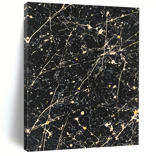 Black, White, Yellow, Marbled Patterns "Starry Night Marble" Abstract Modernist Painting On Canvas HB049