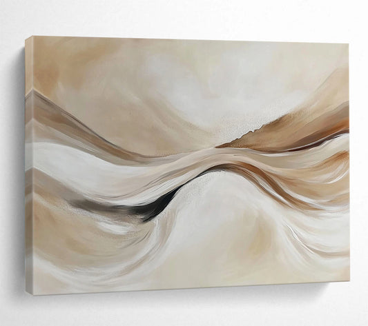 “Beige Flowing Waves” - Beige, White, Abstract Curves - Minimalist Acrylic Painting HB1489