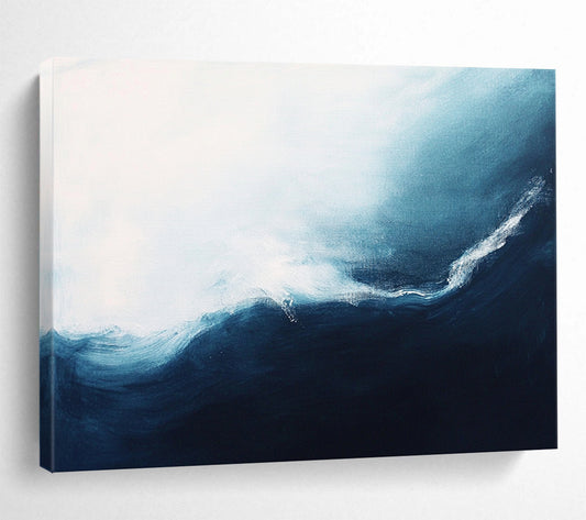 “Ocean Wave” - Soothing whites, light blues, deep navies; Abstract ocean wave; Minimalist Seascape Painting On Canvas HB1154
