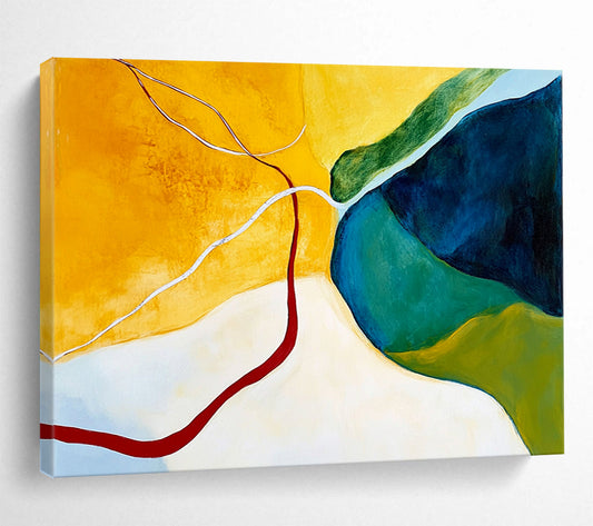 Yellow, Green, Blue with Curved Lines - “Vibrant Pathways” Painting On Canvas HB1448