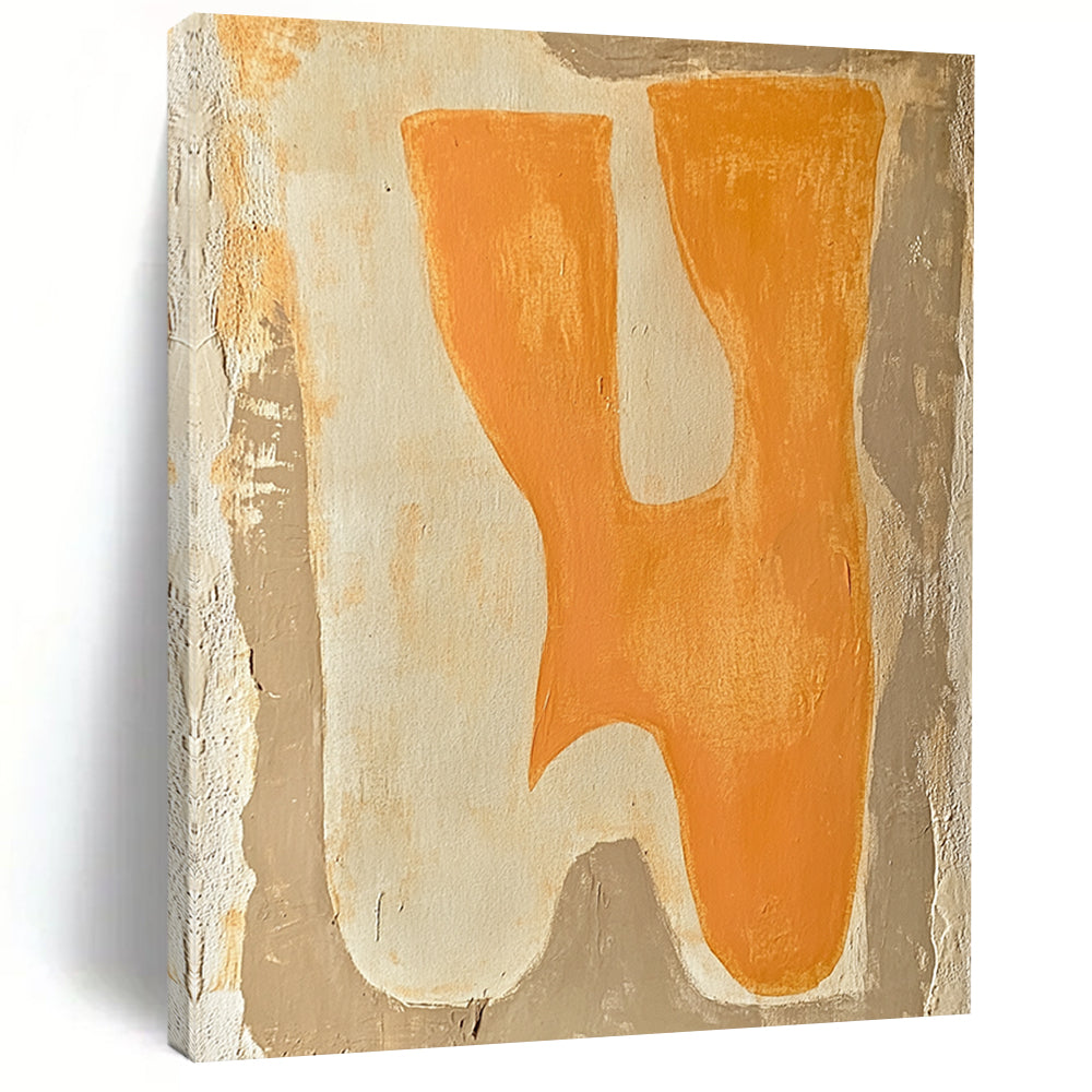 Contemporary abstract painting featuring minimalist boho style with terracotta and cream colors showcasing two animals on textured beige background. DLZ1609