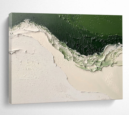 “Textured Green and White Abstract” - Green, White, Thick Textures Painting On Canvas HB0890