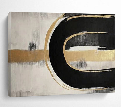 Black, Gold and White Abstract Curves "Elegant Flow" Painting On Canvas HB0412