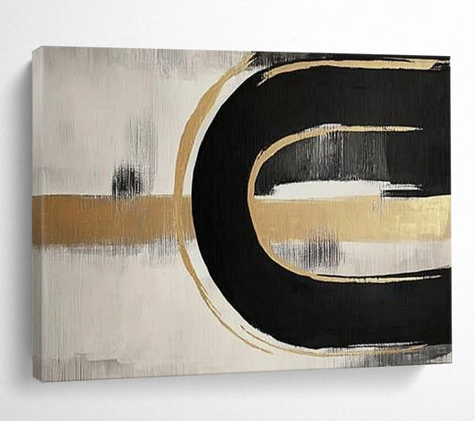 Black, Gold and White Abstract Curves "Elegant Flow" Painting On Canvas HB0412