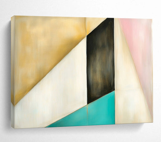 “Geometric Color Block” - Gold, Black, White, Pink, Teal, Geometric Shapes - Painting On Canvas HB1436