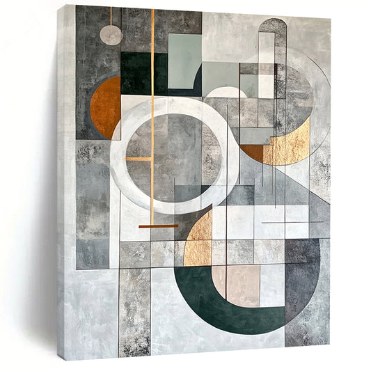 Gray, Yellow, White, Black and Beige Geometric Abstraction "Sunny Geometry" Painting On Canvas HB387