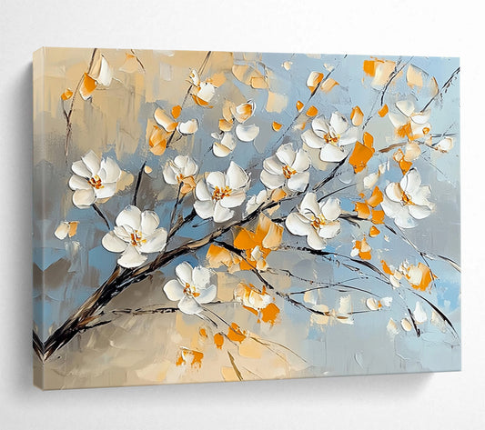 “Blossom Breeze” - White, Yellow, Blue, Floral Branches Painting On Canvas HB1036