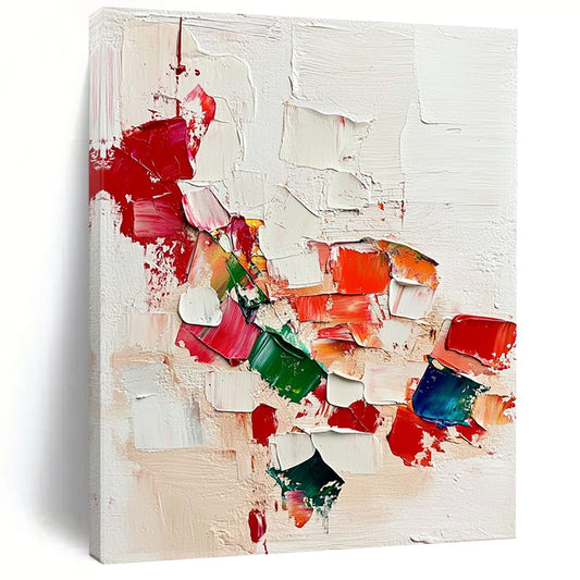 Contemporary hand-painted abstract artwork featuring vibrant reds and greens on a textured white background inspired by Jean-Léon Gérôme. DLZ0574