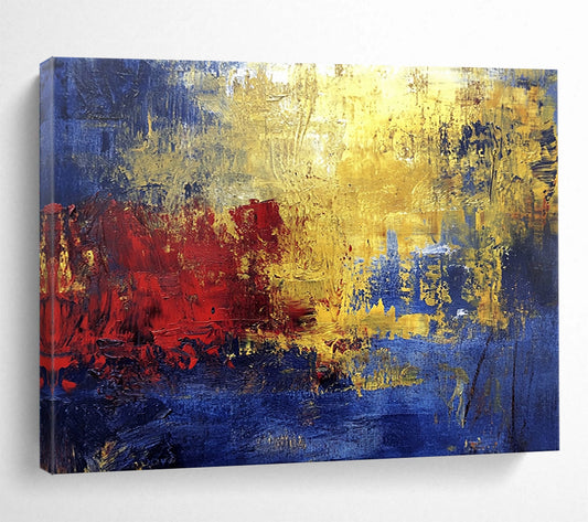 “Golden Red Abstract” - Blue, Gold, Red, Textured Color Blocks Painting On Canvas HB0945