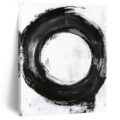 Black, White, Refined Circular Stroke "Pure Enso" Abstract Minimalist Painting On Canvas HB045