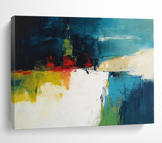 “Colorful Abstract City” - Blue, Green, Red, Abstract Urban Scene Painting On Canvas HB0952