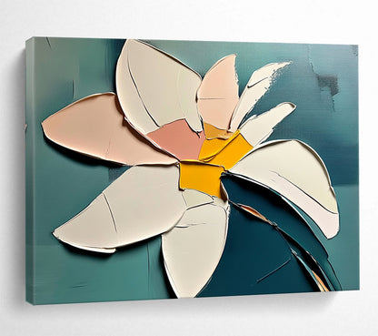 “Abstract Petal Layers” - Pink, White, Yellow, Teal, 3D - like Floral Collage Painting On Canvas HB1104