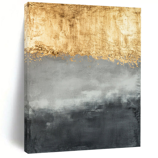 Gold, Gray & White Textured Layers - “Gilded Dawn Mist” Painting On Canvas HB193