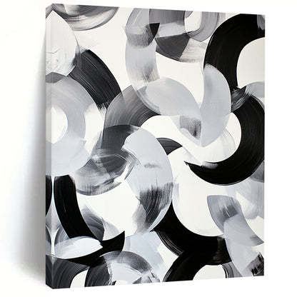 Black & Gray Intertwined Curves - “Fluid Ink Harmony” Painting On Canvas HB239