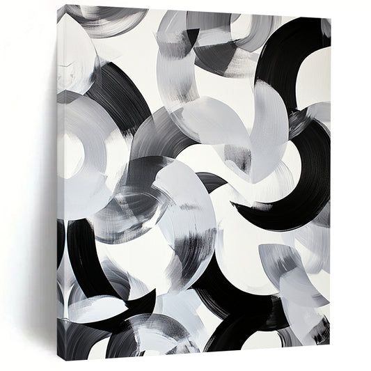 Black & Gray Intertwined Curves - “Fluid Ink Harmony” Painting On Canvas HB239