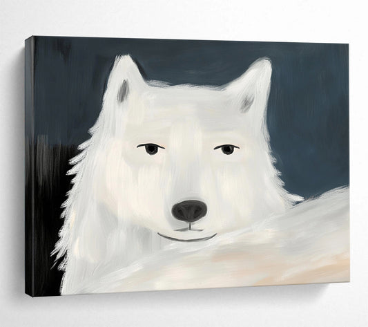 “Charming White Wolf Portrait” - White, Gray, Blue, Animal Portrait Painting On Canvas HB0775
