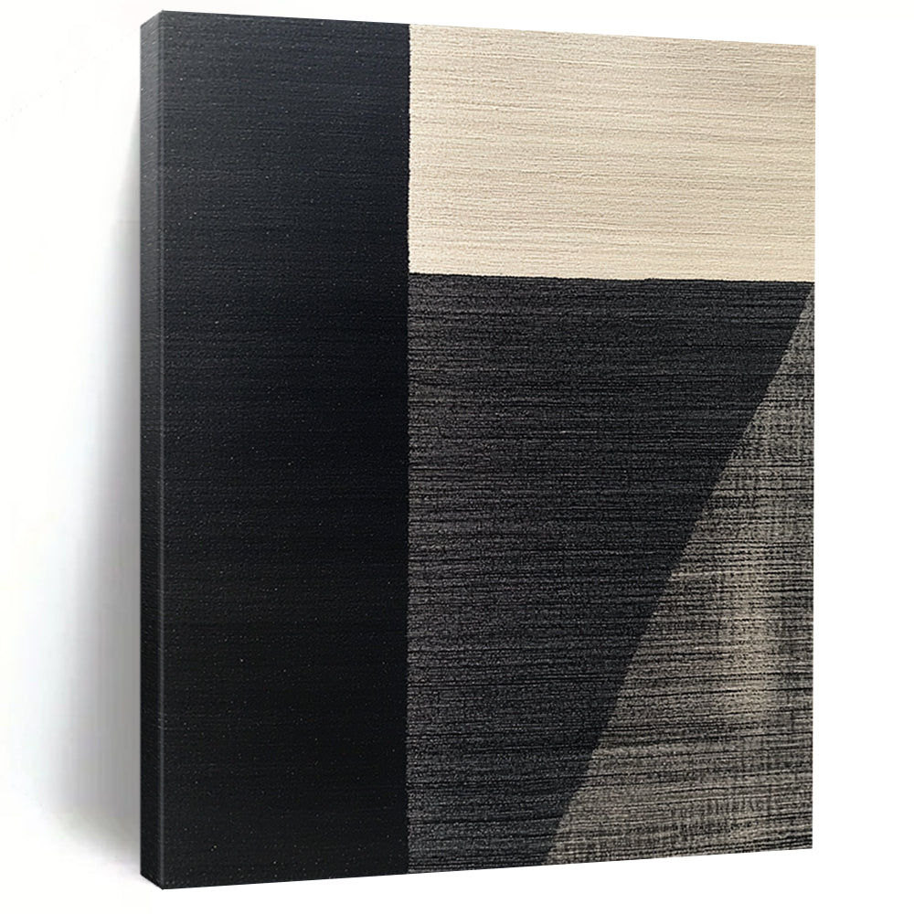 Contemporary hand-painted abstract art featuring a black and gray minimalist rug design inspired by Picasso with elegant composition and harmonious color palette. DLZ1536