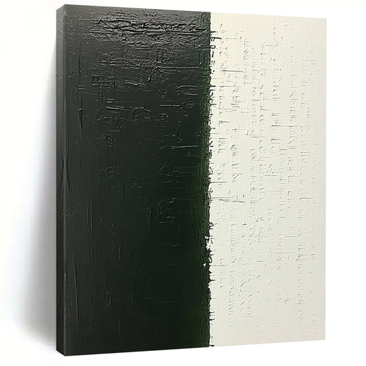 Contemporary abstract canvas featuring dark green handwritten text and layered black ink, evoking a sense of hidden narratives awaiting discovery. DLZ1522