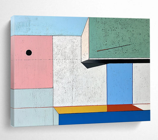 “Geometric Color Blocks” - Pink, Green, Blue, Cubist Geometric Painting On Canvas HB0707