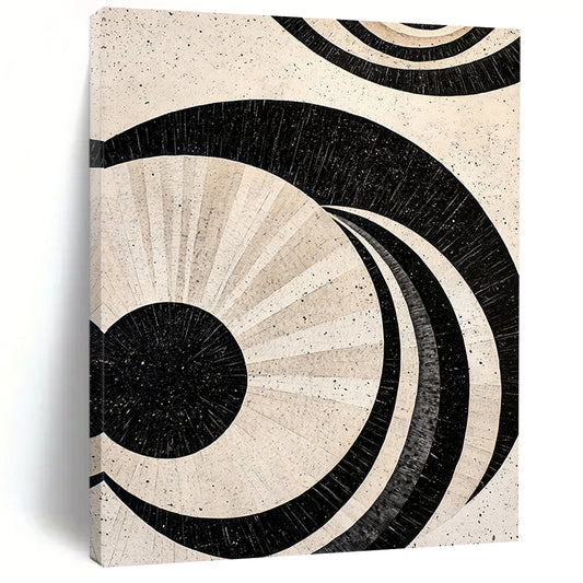 Black, White, Beige Circular Patterns - “Vintage Record Grooves” Painting On Canvas HB185