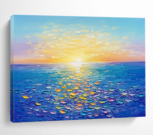 Sunlit Sea with Colorful Textured Reflections - Impasto Seaside Painting On Canvas HB0438