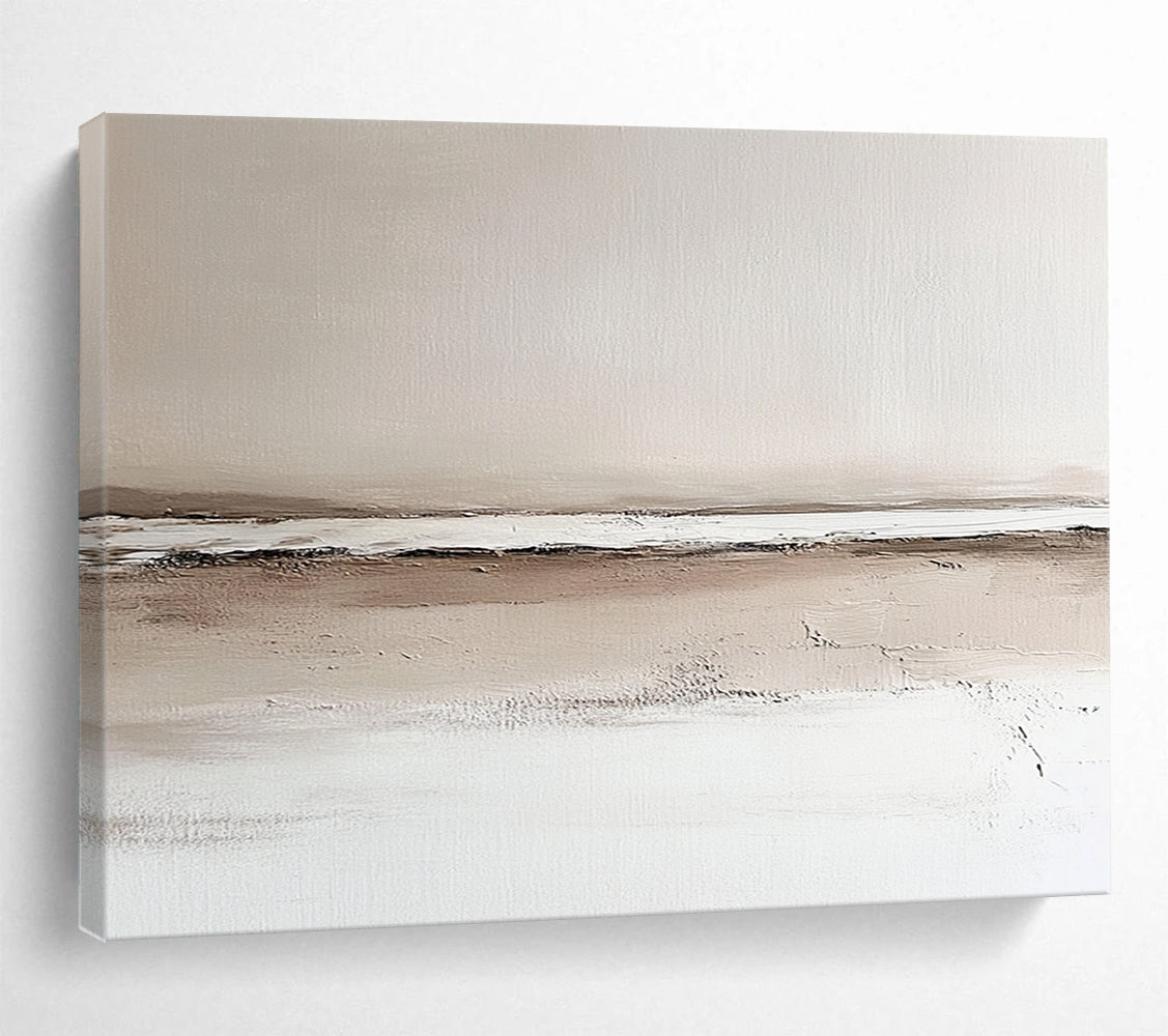 “Neutral Toned Landscape” - Beige, Brown, White, Subtle Horizon Landscape Painting On Canvas HB0957