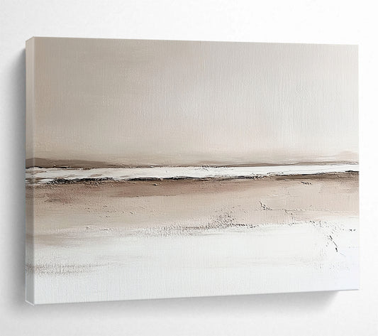 “Neutral Toned Landscape” - Beige, Brown, White, Subtle Horizon Landscape Painting On Canvas HB0957