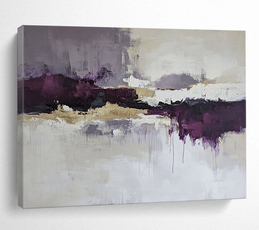 “Purple Gold Reflection” - Purple, gray, gold, white; Abstract reflection with gold; Acrylic Painting On Canvas HB1214