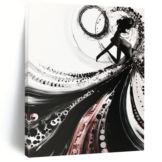Black, White, Pink, Swirling Silhouette "Elegant Ink Silhouette" Abstract Figurative Painting On Canvas HB176