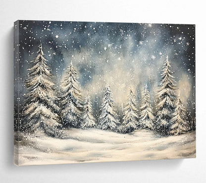 “Snowy Forest Night” - Blue, White, Snowy Trees, Landscape Painting On Canvas HB0777