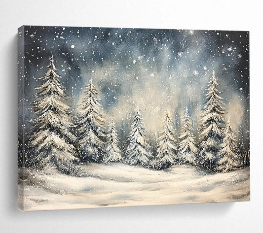 “Snowy Forest Night” - Blue, White, Snowy Trees, Landscape Painting On Canvas HB0777