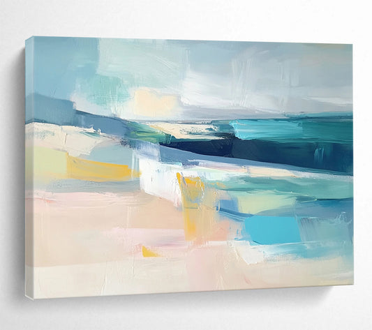 “Coastal Abstract Layers” - Blue, Beige, Turquoise, Abstract Seaside - Modern Acrylic Painting HB1495