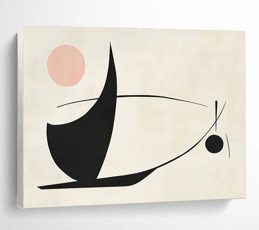 “Abstract Black - Pink Shapes” - Black, pink, and curved lines, Abstract Geometric Painting On Canvas HB0548