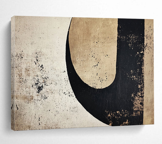 Neutral Tones with Black and Beige Shapes - Minimalist Abstract Painting On Canvas HB0492