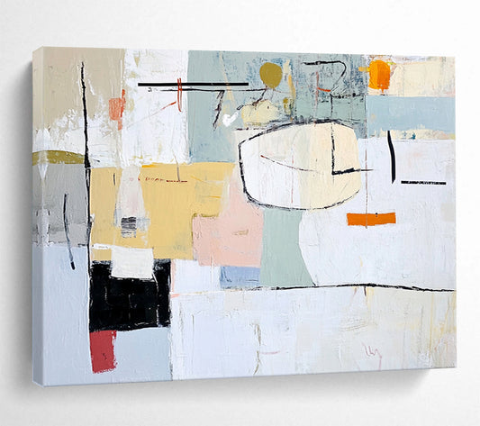 “Pastel Abstract” - Yellow, Pink, Blue, Soft Shapes - Impressionist - Inspired Acrylic Painting HB1532